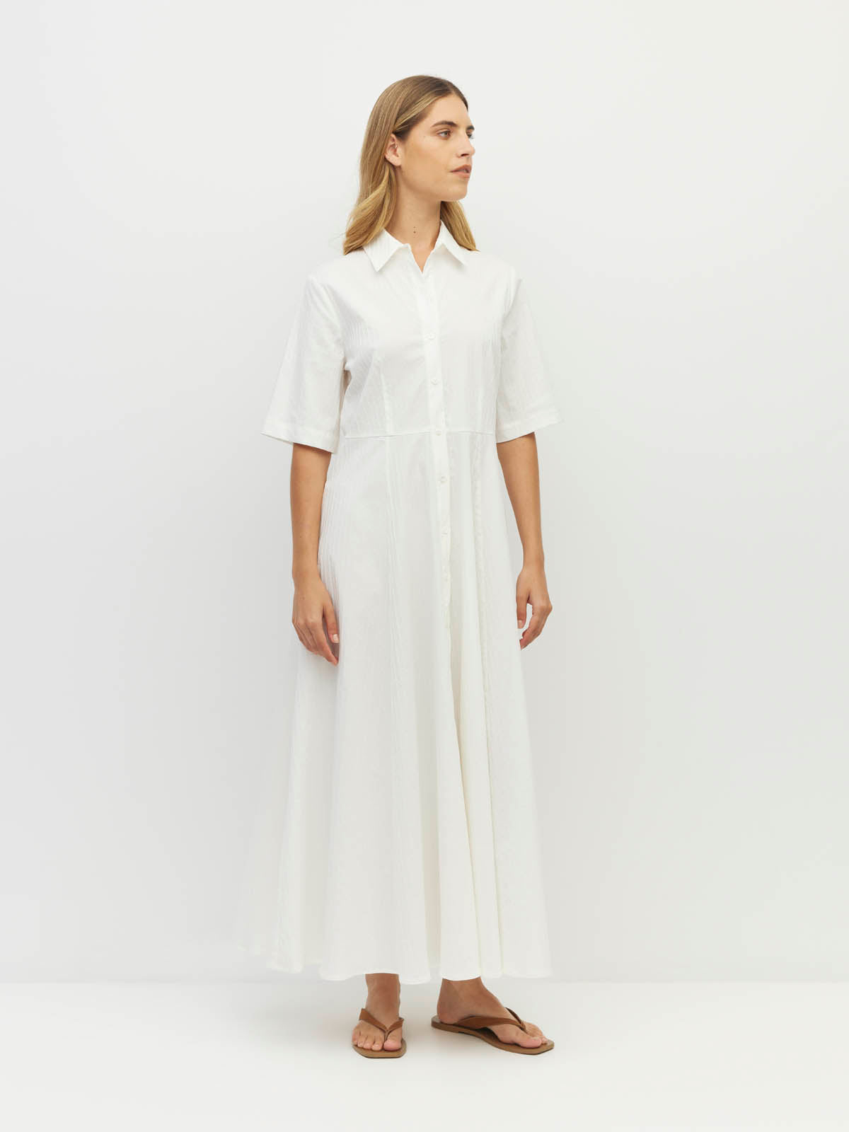 Delphi Dress (Thread Line Cotton) White Linear