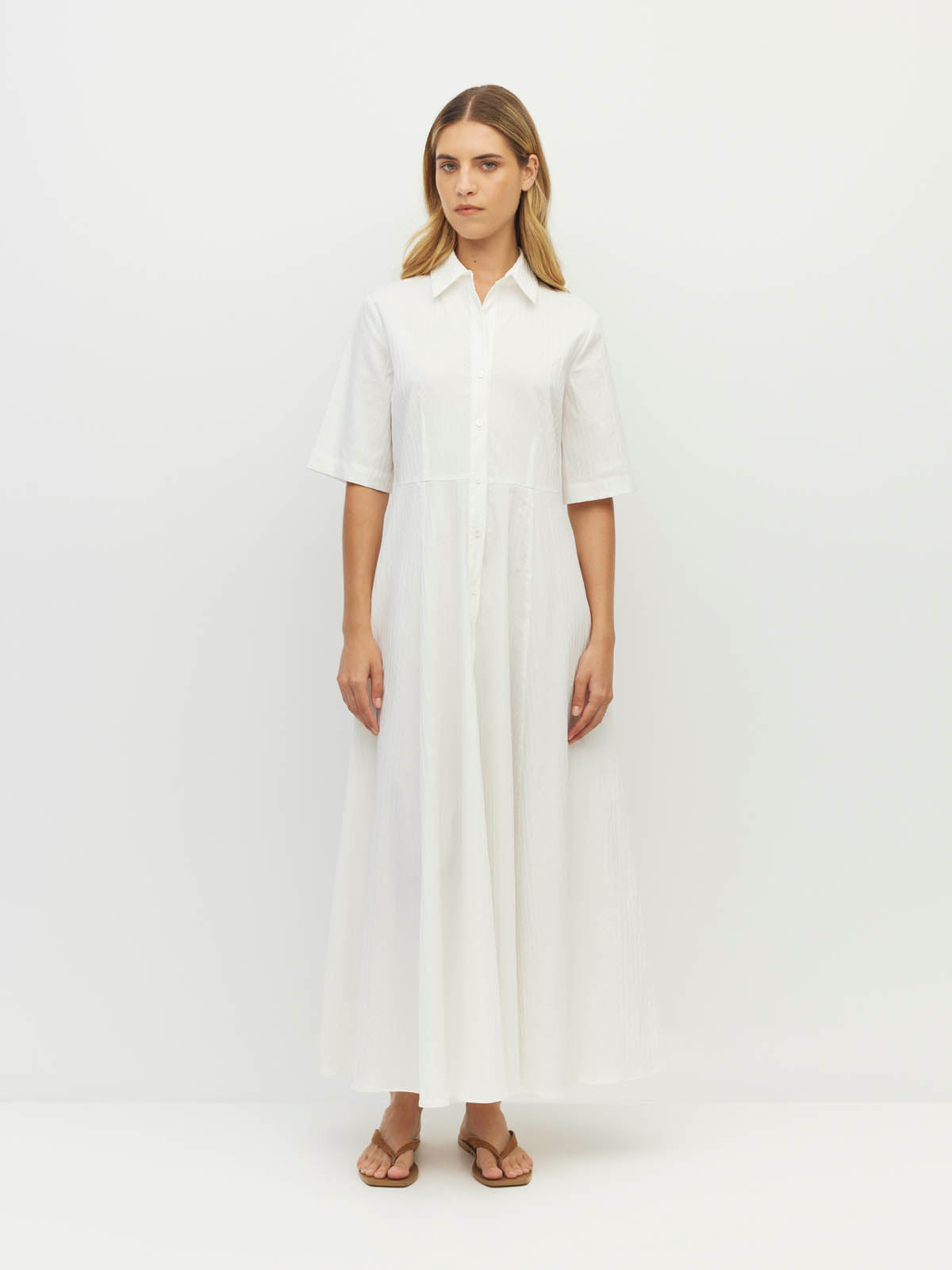 Delphi Dress (Thread Line Cotton) White Linear