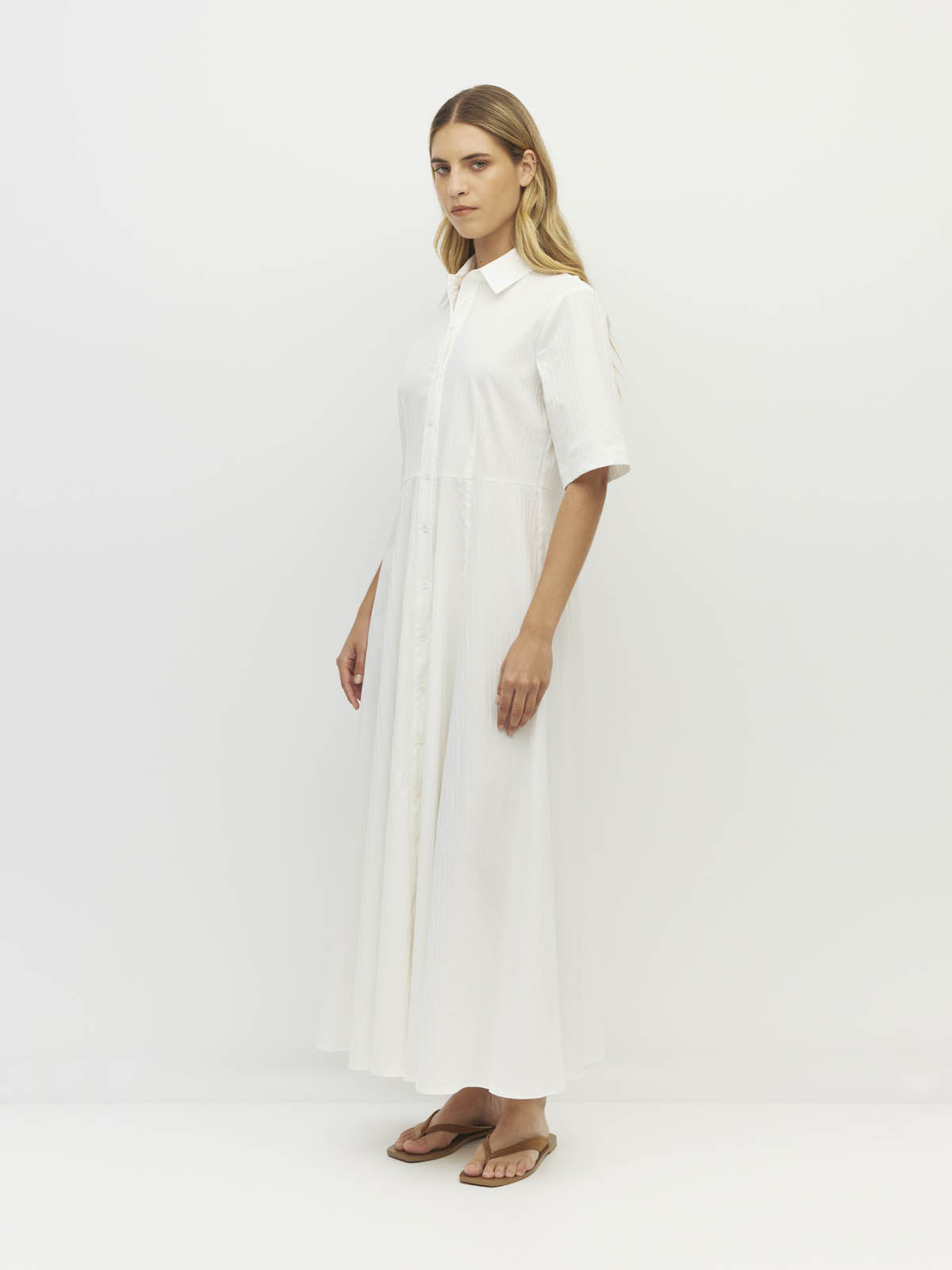 Delphi Dress (Thread Line Cotton) White Linear