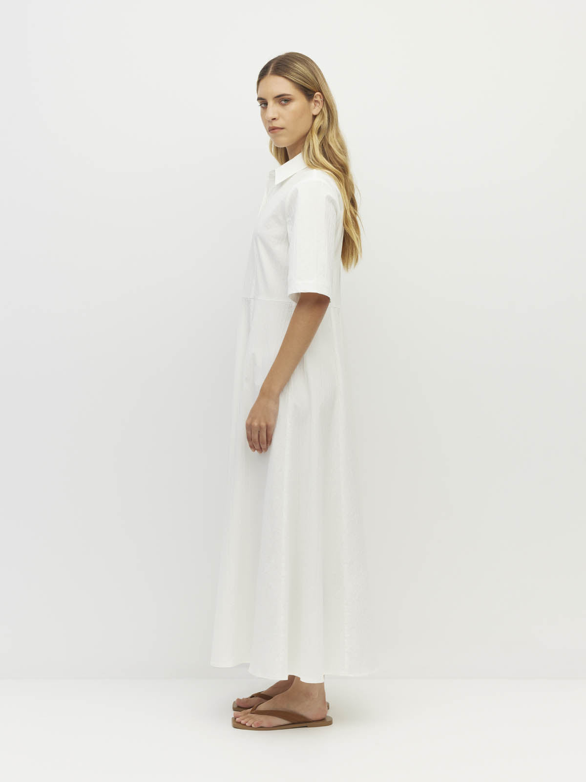 Delphi Dress (Thread Line Cotton) White Linear