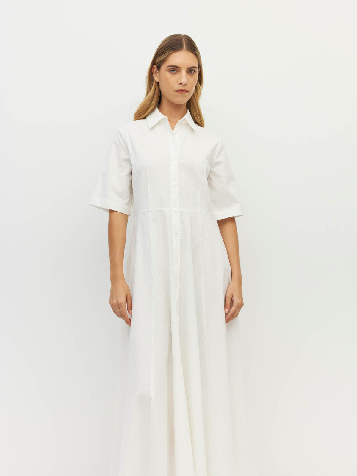 Delphi Dress (Thread Line Cotton) White Linear