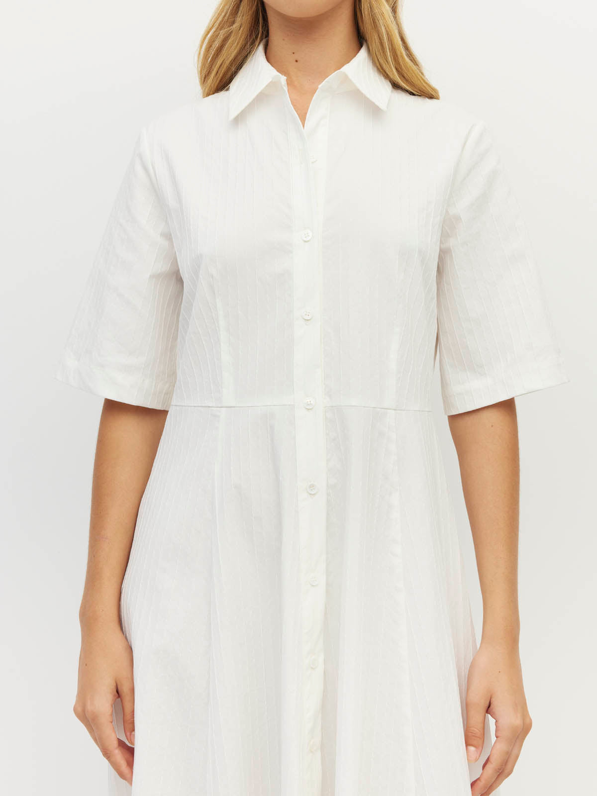 Delphi Dress (Thread Line Cotton) White Linear