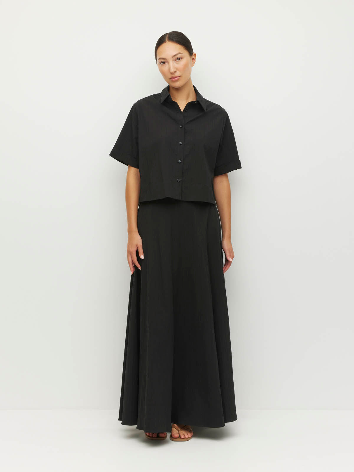 Everly Shirt (Thread Line Cotton) Black Linear