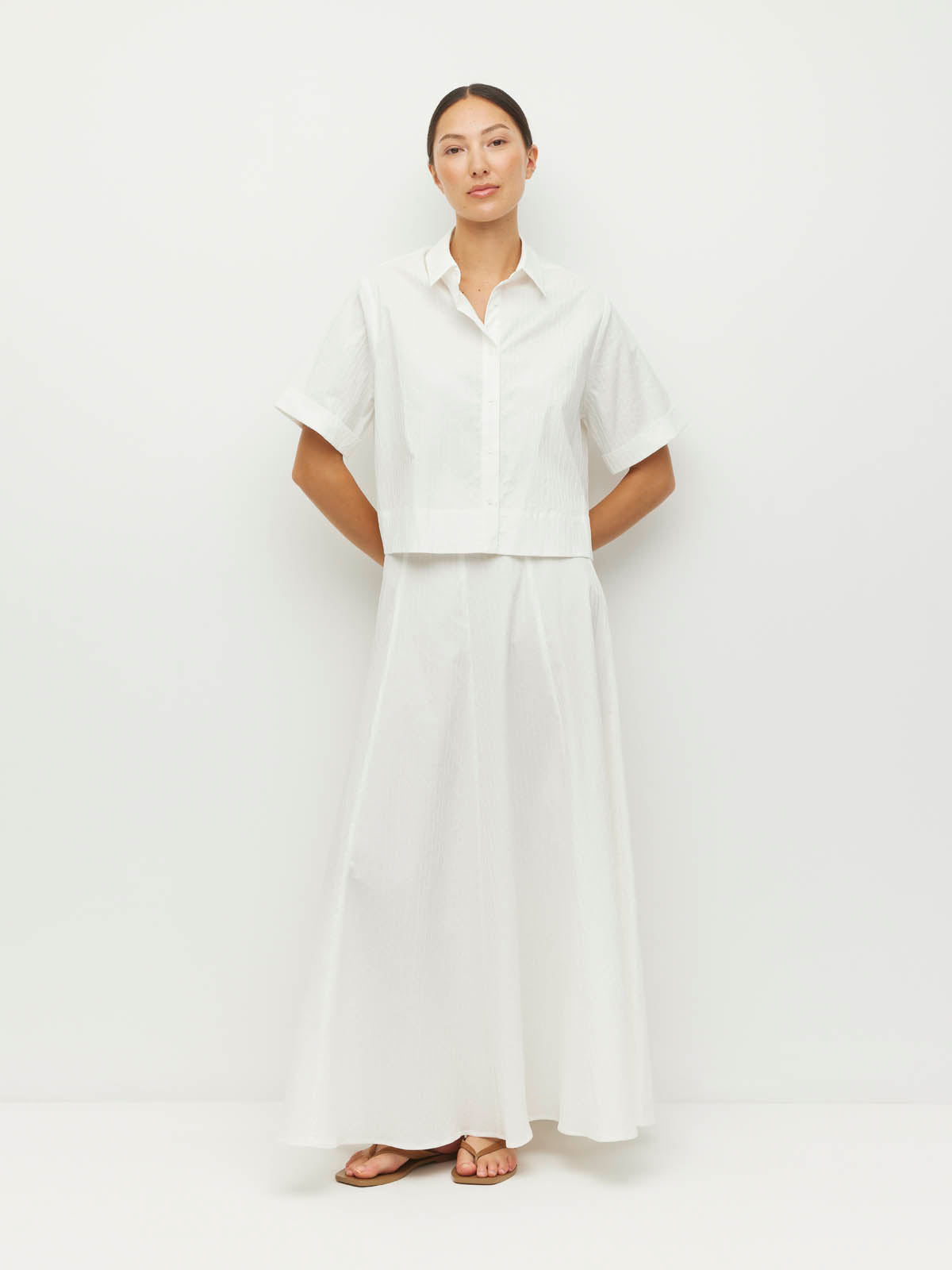 Everly Shirt (Thread Line Cotton) White Linear