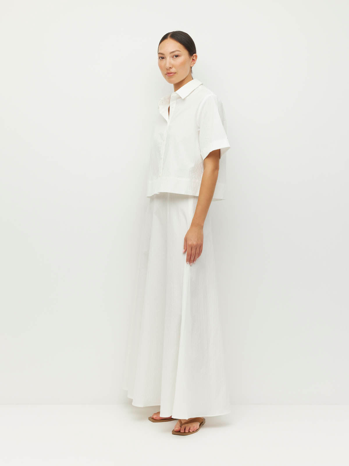 Everly Shirt (Thread Line Cotton) White Linear
