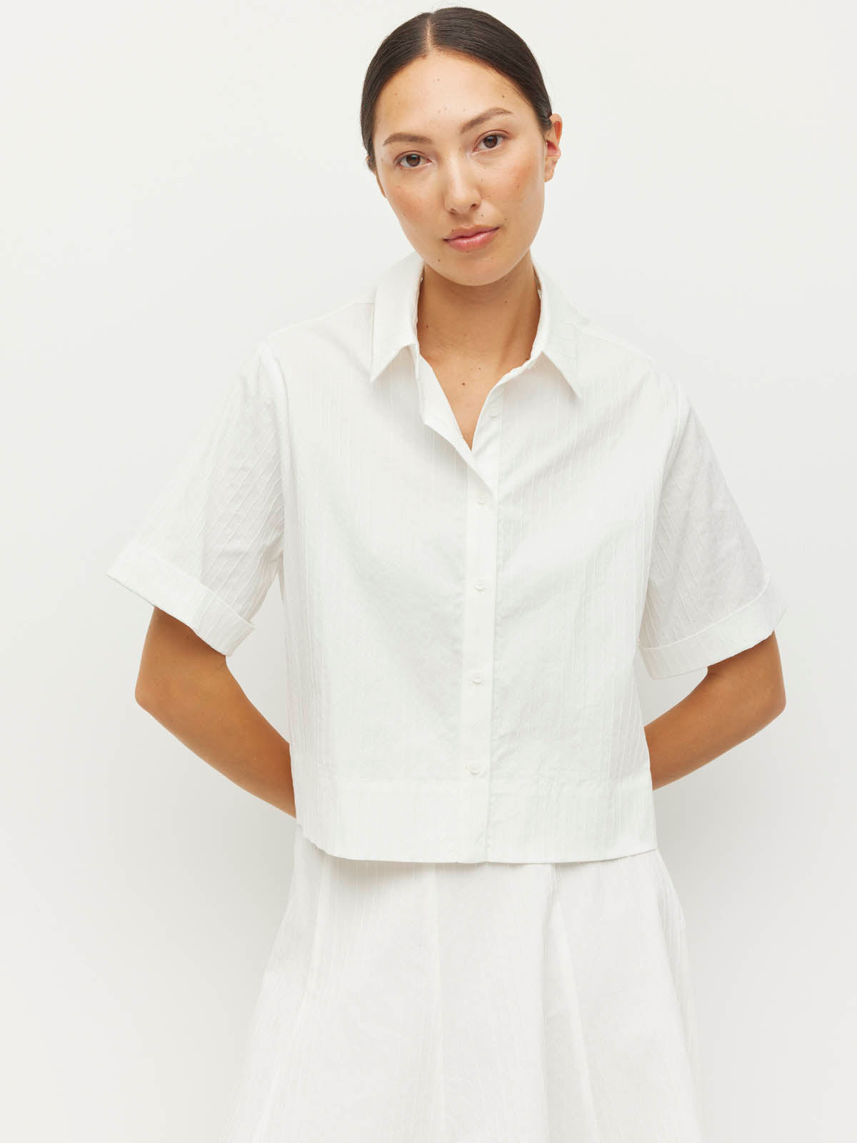 Everly Shirt (Thread Line Cotton) White Linear