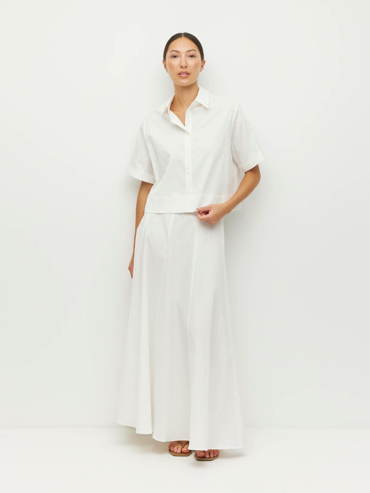 Rhodes Skirt (Thread Line Cotton) White Linear