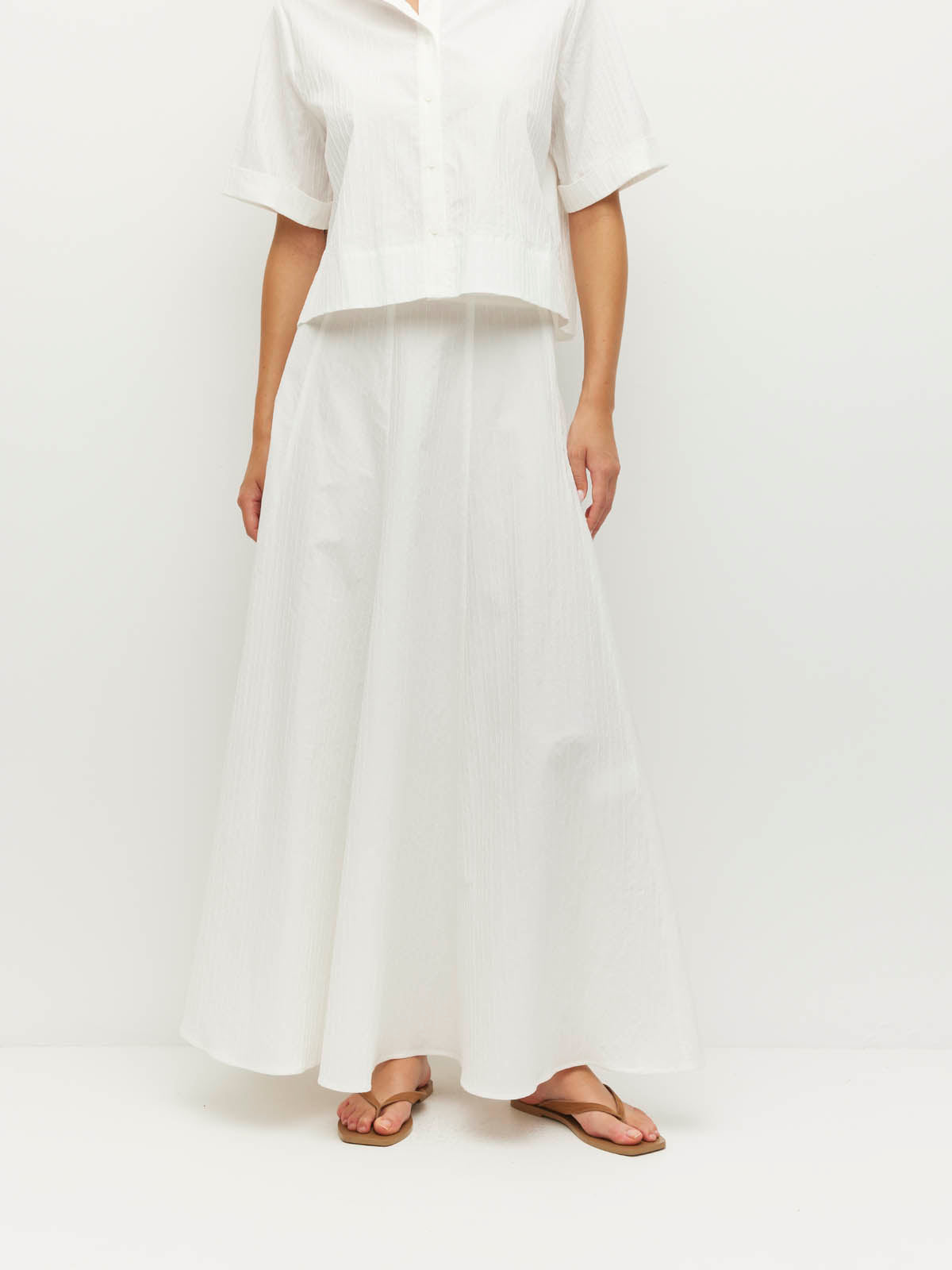 Rhodes Skirt (Thread Line Cotton) White Linear