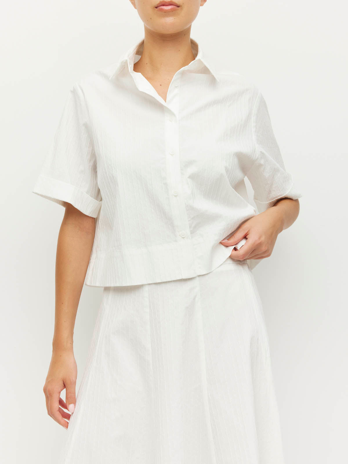 Rhodes Skirt (Thread Line Cotton) White Linear