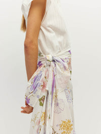 Juliette Hogan Border Sarong (Afterglow Floral Cotton) Blanc - lightweight cotton beach cover-up and sarong, 132cm x 141cm.