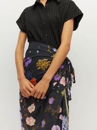 Juliette Hogan Border Sarong (Afterglow Floral Cotton) Noir - lightweight cotton beach cover-up and sarong, 132cm x 141cm.