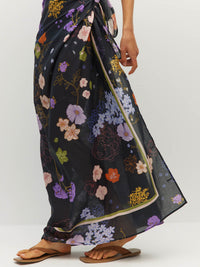 Juliette Hogan Border Sarong (Afterglow Floral Cotton) Noir - lightweight cotton beach cover-up and sarong, 132cm x 141cm.