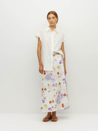 Juliette Hogan Em Skirt (Afterglow Floral Cotton) Blanc - bias-cut printed cotton skirt with elastic waistband, fully lined.