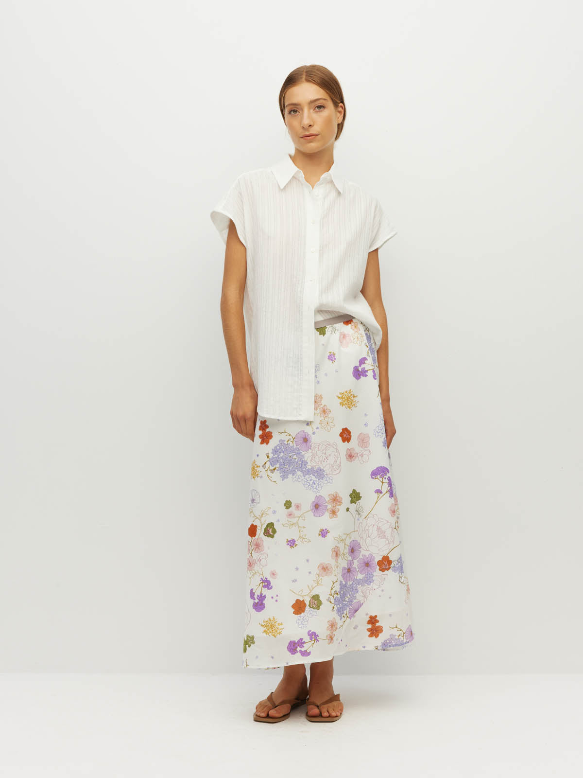 Juliette Hogan Em Skirt (Afterglow Floral Cotton) Blanc - bias-cut printed cotton skirt with elastic waistband, fully lined.
