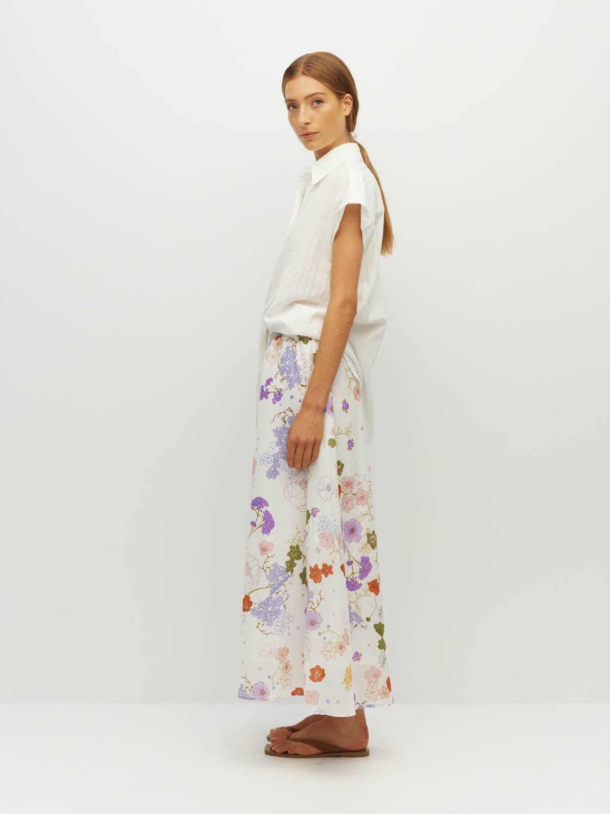 Juliette Hogan Em Skirt (Afterglow Floral Cotton) Blanc - bias-cut printed cotton skirt with elastic waistband, fully lined.
