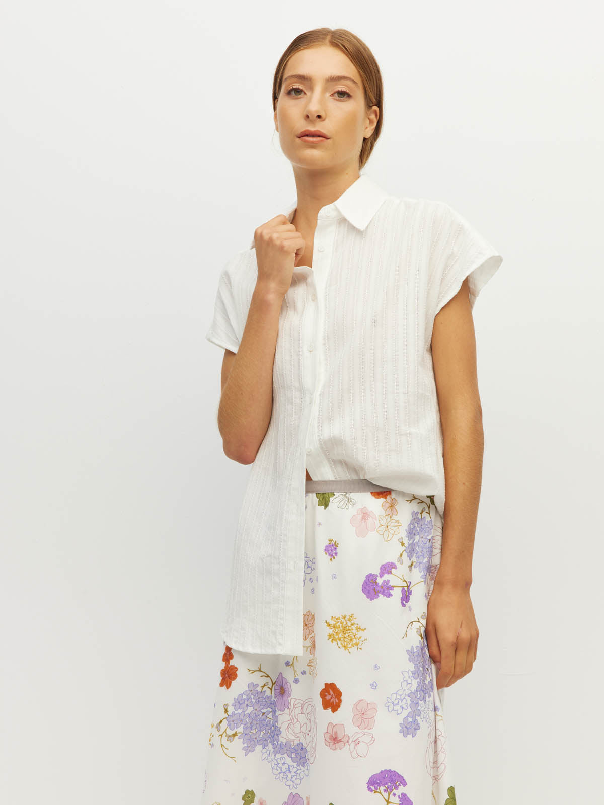 Juliette Hogan Em Skirt (Afterglow Floral Cotton) Blanc - bias-cut printed cotton skirt with elastic waistband, fully lined.