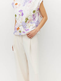 Juliette Hogan Monaco Top (Afterglow Floral Cotton) Blanc - draped, bias-cut cotton top with asymmetric off-shoulder neckline.