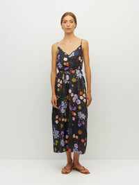 Juliette Hogan Always Slip (Afterglow Floral Twill) Noir - printed summer slip dress with V-neckline, adjustable straps, waist tie, and side pockets.