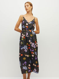Juliette Hogan Always Slip (Afterglow Floral Twill) Noir - printed summer slip dress with V-neckline, adjustable straps, waist tie, and side pockets.