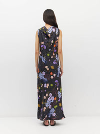 Juliette Hogan Arc Dress (Afterglow Floral Twill) Noir - draped maxi dress with wide-neck shoulder style, shoulder pleats, and bias-cut skirt.