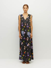 Juliette Hogan Tulia Dress (Afterglow Floral Twill) Noir - reversible maxi dress with adjustable V-neckline and tie shoulders.