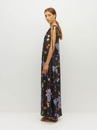 Juliette Hogan Tulia Dress (Afterglow Floral Twill) Noir - reversible maxi dress with adjustable V-neckline and tie shoulders.