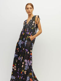 Juliette Hogan Tulia Dress (Afterglow Floral Twill) Noir - reversible maxi dress with adjustable V-neckline and tie shoulders.