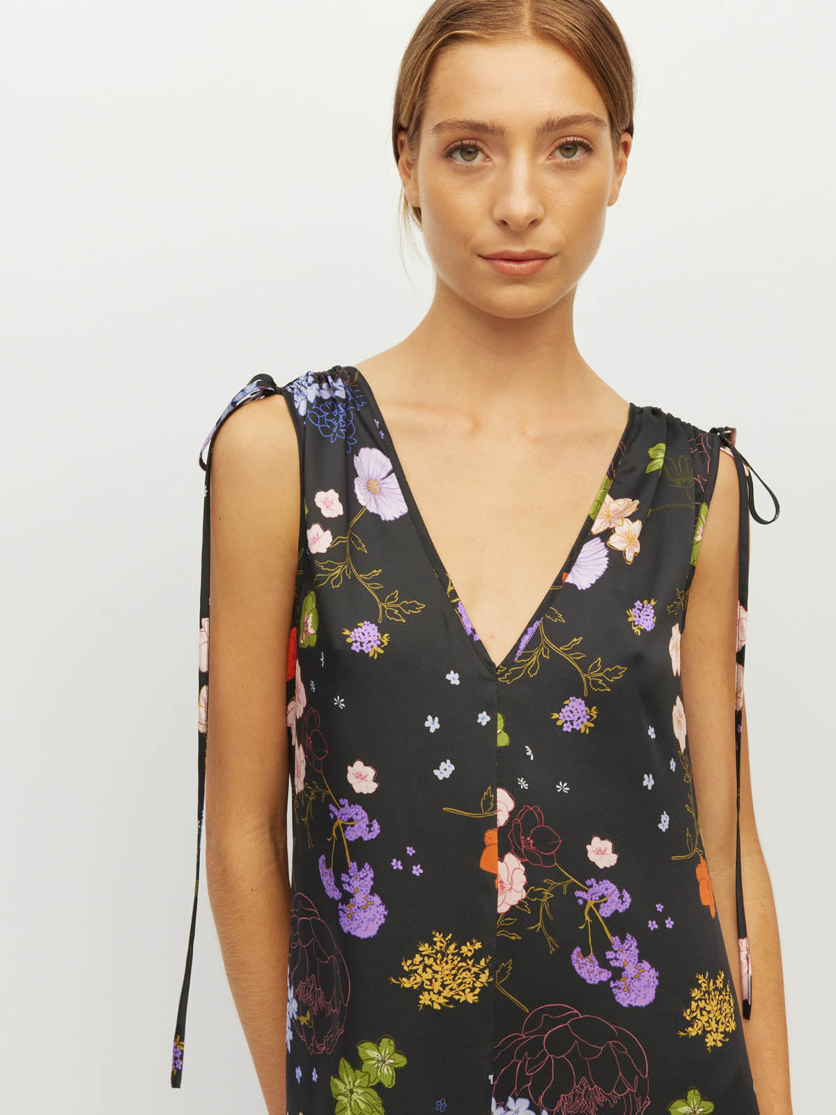 Juliette Hogan Tulia Dress (Afterglow Floral Twill) Noir - reversible maxi dress with adjustable V-neckline and tie shoulders.