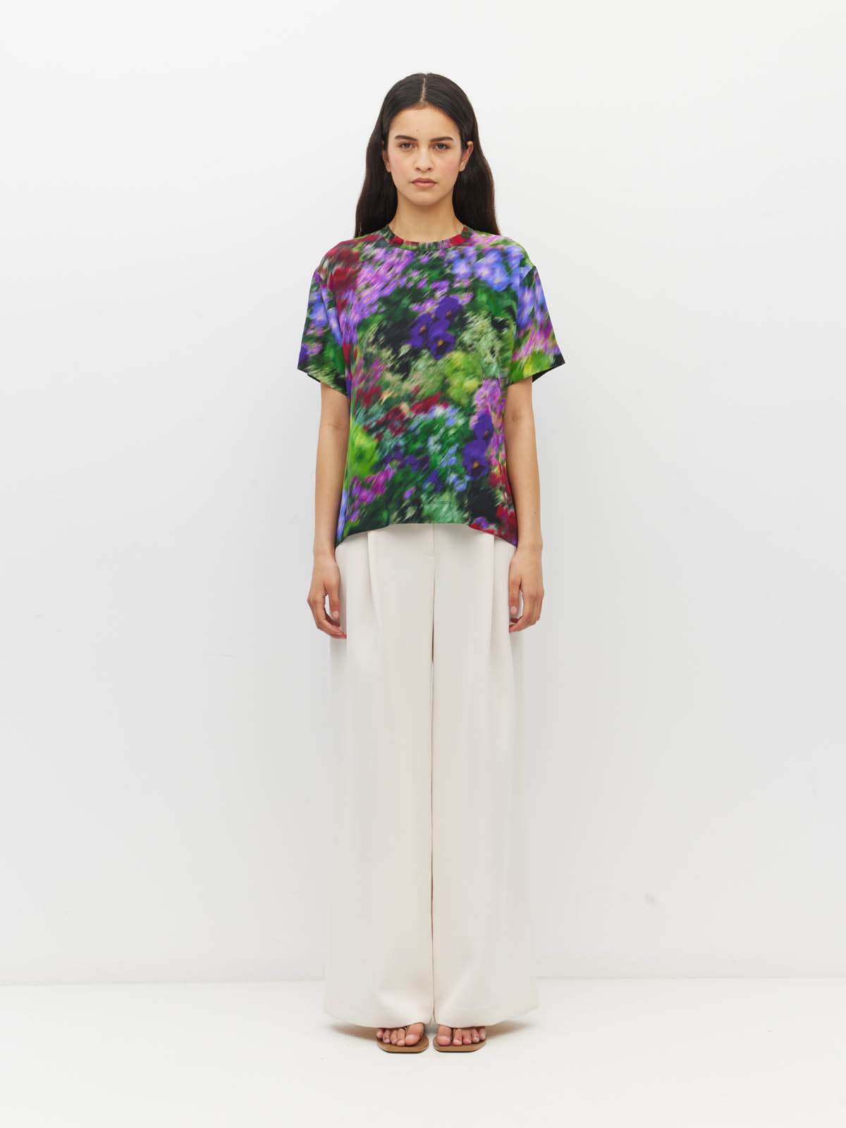 Juliette Hogan Fancy T (Dream in Colour Silk CDC) Spectra - boxy oversized silk T-shirt with crew neckline, drop shoulder, and back-neck zip closure.