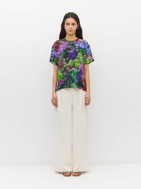 Juliette Hogan Fancy T (Dream in Colour Silk CDC) Spectra - boxy oversized silk T-shirt with crew neckline, drop shoulder, and back-neck zip closure.