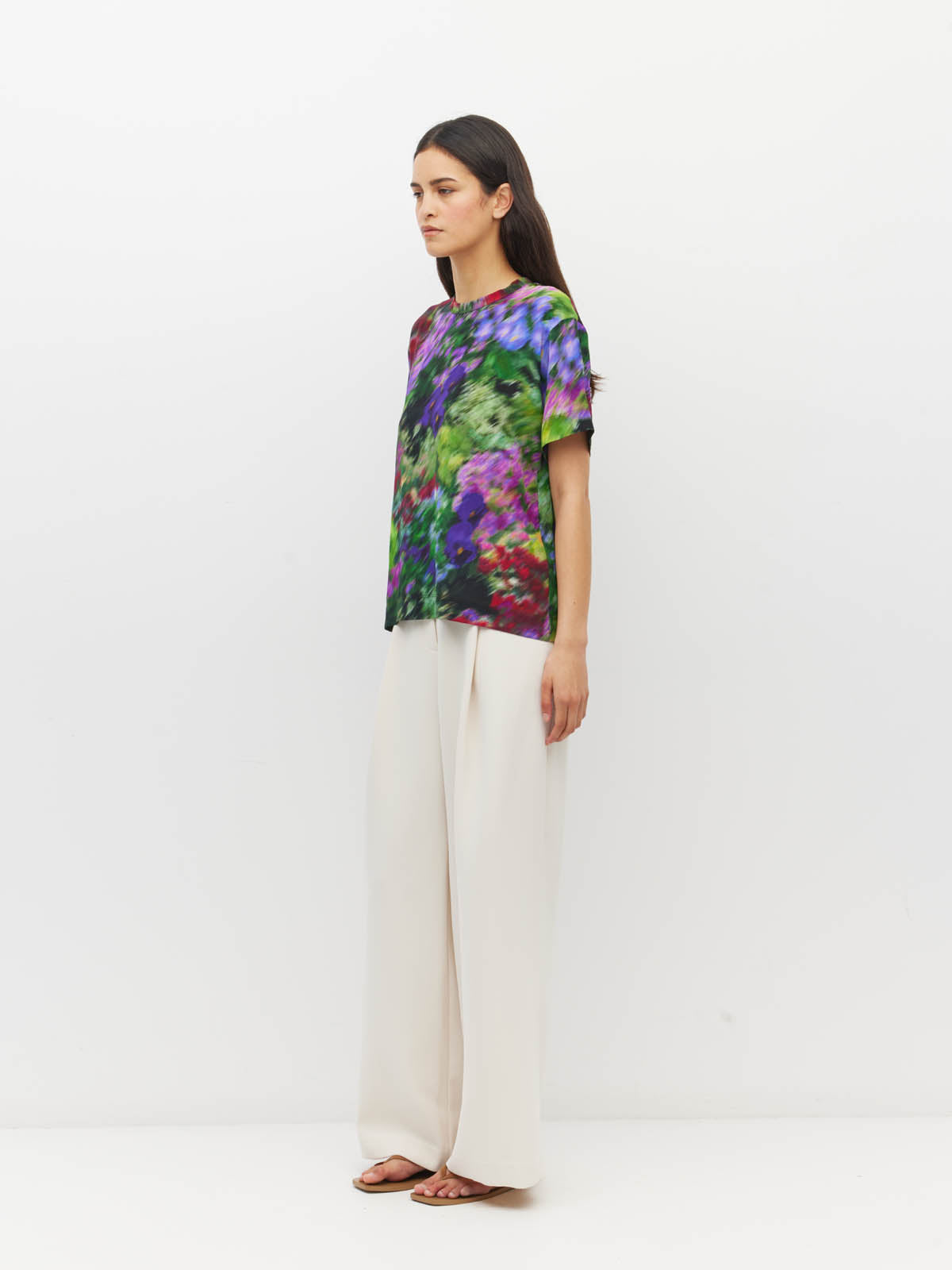 Juliette Hogan Fancy T (Dream in Colour Silk CDC) Spectra - boxy oversized silk T-shirt with crew neckline, drop shoulder, and back-neck zip closure.
