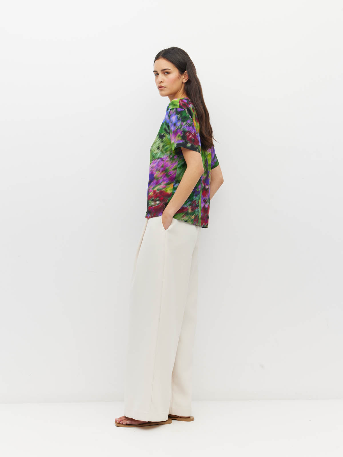 Juliette Hogan Fancy T (Dream in Colour Silk CDC) Spectra - boxy oversized silk T-shirt with crew neckline, drop shoulder, and back-neck zip closure.