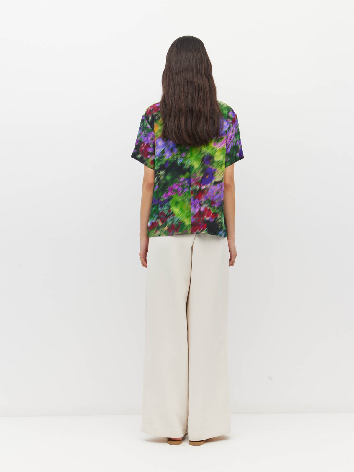 Juliette Hogan Fancy T (Dream in Colour Silk CDC) Spectra - boxy oversized silk T-shirt with crew neckline, drop shoulder, and back-neck zip closure.