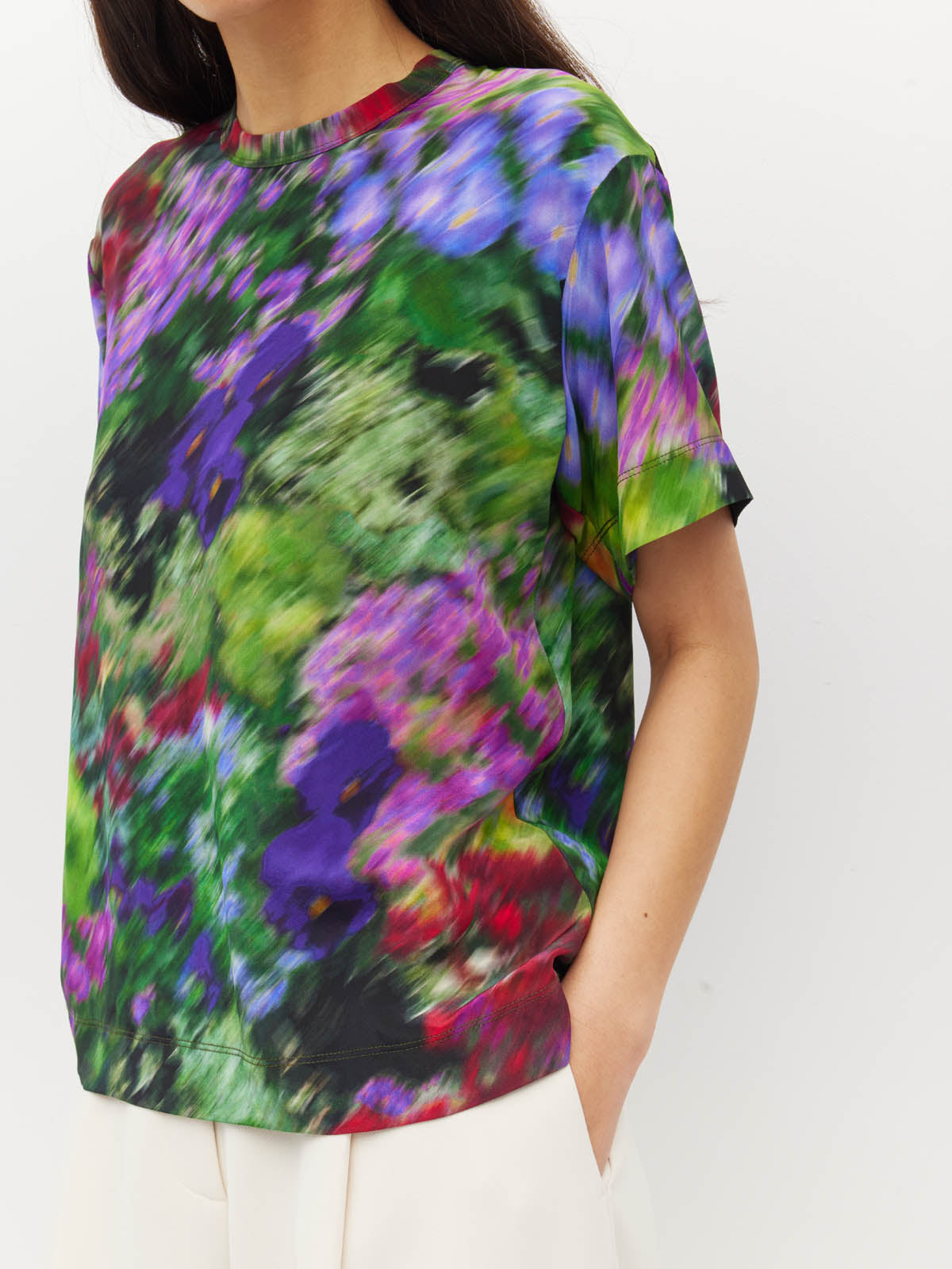 Juliette Hogan Fancy T (Dream in Colour Silk CDC) Spectra - boxy oversized silk T-shirt with crew neckline, drop shoulder, and back-neck zip closure.