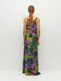 Juliette Hogan Gaelle Dress (Dream in Colour Silk CDC) Spectra - printed silk event maxi dress with wide shoulder straps, V-neckline, and optional waist tie.