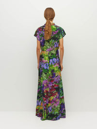 Juliette Hogan Pamela Dress (Dream in Colour Silk CDC) Spectra - silk maxi dress with ruffle collar and tie, cap sleeves, and set waist.