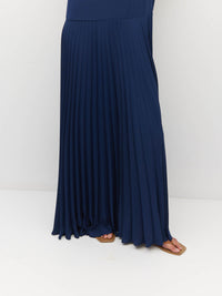 Juliette Hogan Bettina Dress (Matte Pleat) Navy - boxy T-shirt bodice dress with drop waist and sunray pleated skirt.