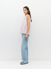 Juliette Hogan Tulia Top (Pastel Cotton) Pale Pink - reversible cotton top with adjustable V-neckline and tie shoulders, finishing at the hip.