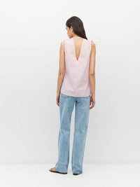 Juliette Hogan Tulia Top (Pastel Cotton) Pale Pink - reversible cotton top with adjustable V-neckline and tie shoulders, finishing at the hip.