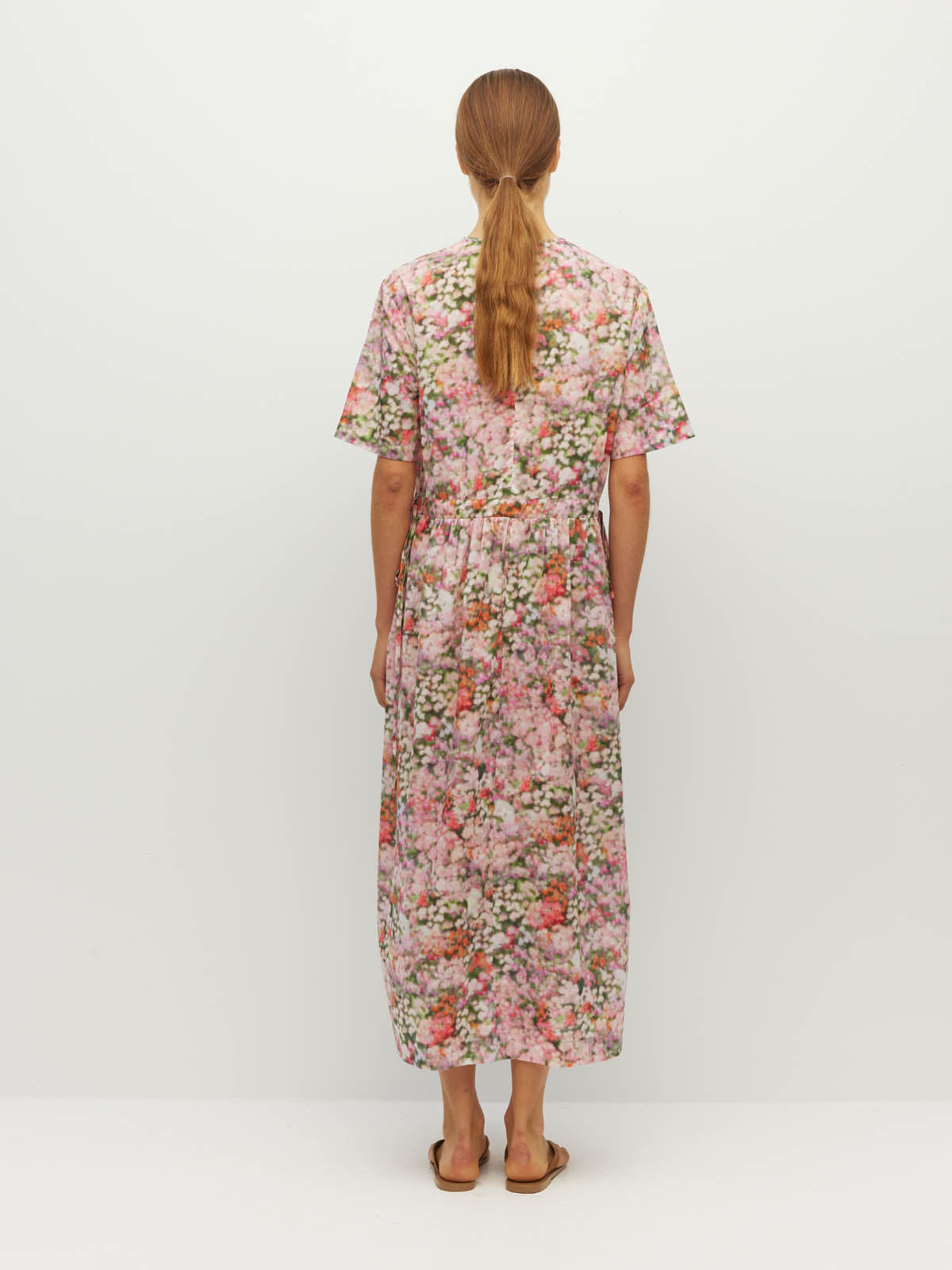 Juliette Hogan Dima Tunic (Peony Fields Cotton) Taffy - printed cotton tunic dress with adjustable tie waist, crew neckline, and side seam pockets.
