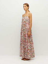 Juliette Hogan Rosa Dress (Peony Fields Cotton) Taffy - printed cotton maxi dress with elasticated back bodice and tiered skirt.