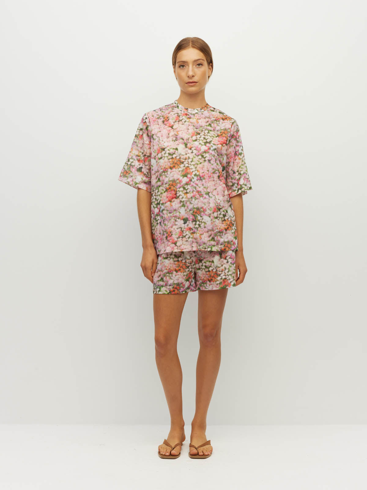 Juliette Hogan Saville T (Peony Fields Cotton) Taffy - relaxed, oversized cotton T-shirt with crew neckline, drop shoulder, and back-neck zip closure.