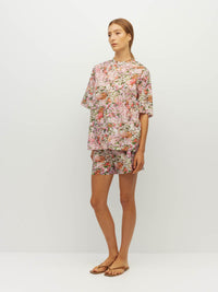 Juliette Hogan Saville T (Peony Fields Cotton) Taffy - relaxed, oversized cotton T-shirt with crew neckline, drop shoulder, and back-neck zip closure.