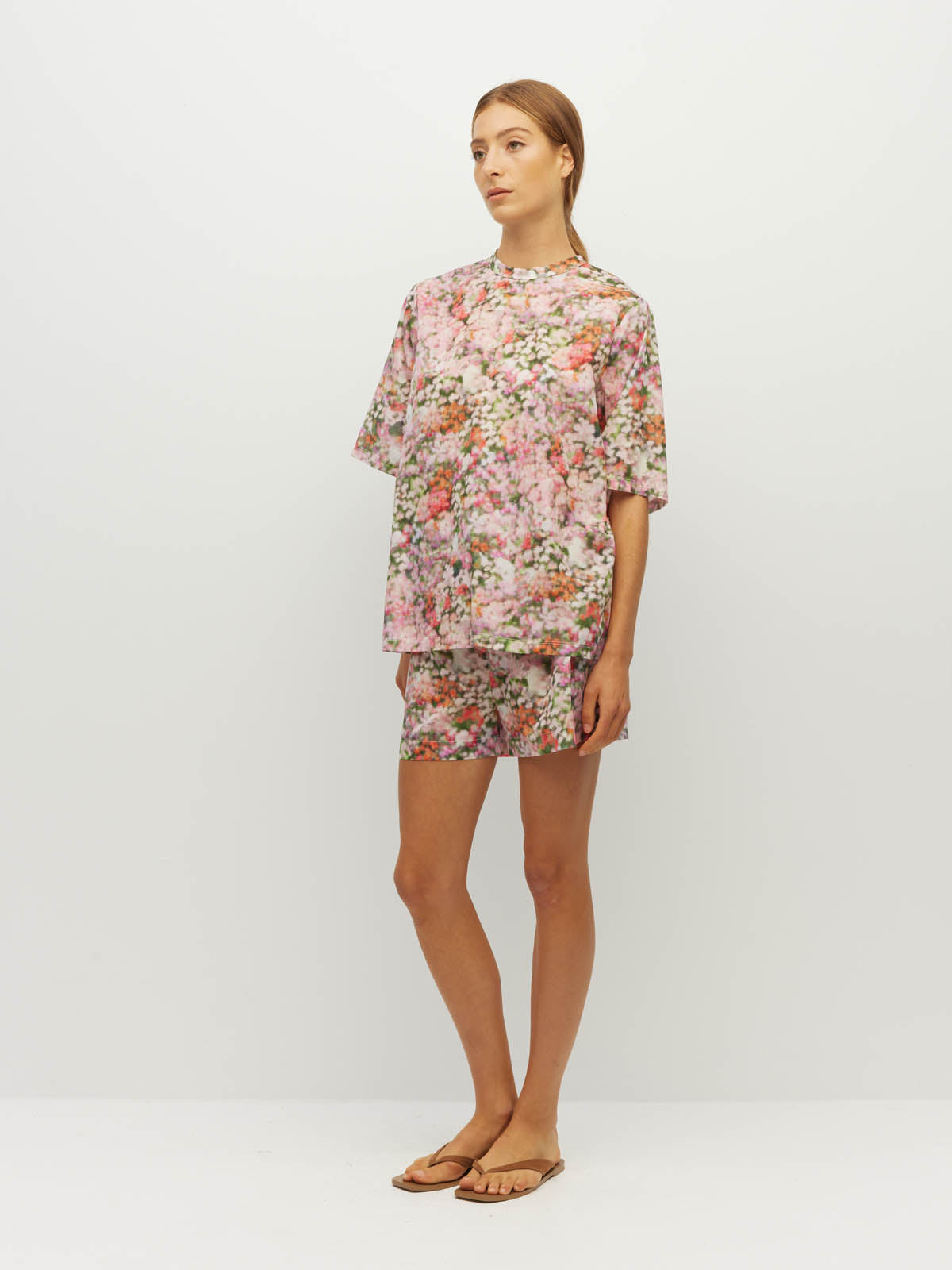 Juliette Hogan Saville T (Peony Fields Cotton) Taffy - relaxed, oversized cotton T-shirt with crew neckline, drop shoulder, and back-neck zip closure.