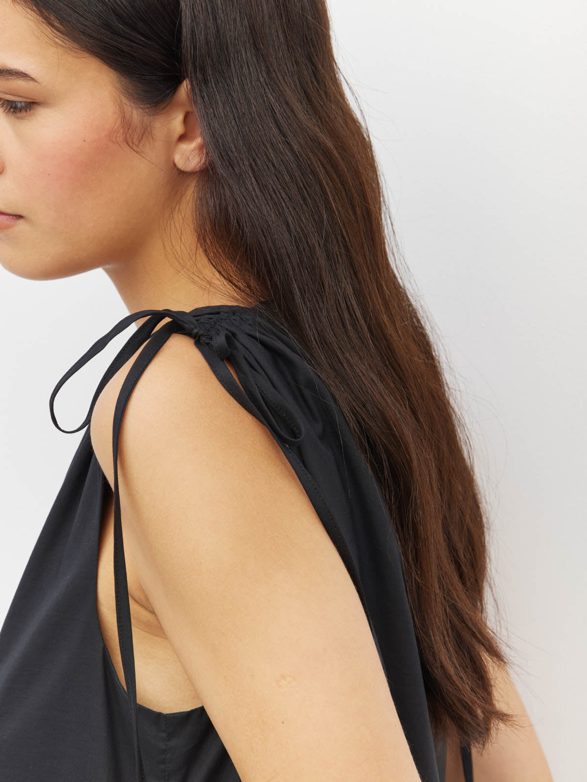Juliette Hogan Tulia Dress (Resort Cotton) Black - reversible cotton maxi dress with adjustable V-neckline and tie shoulders, self-lined.
