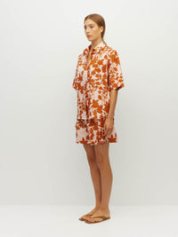 Juliette Hogan Ailsa Shirt (Shadow Floral Cotton) Clay - relaxed-fit summer cotton shirt with concealed button placket, two breast pockets, and gradual scoop hem.