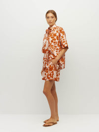 Juliette Hogan Ailsa Shirt (Shadow Floral Cotton) Clay - relaxed-fit summer cotton shirt with concealed button placket, two breast pockets, and gradual scoop hem.