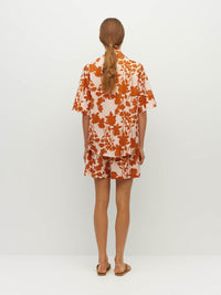 Juliette Hogan Ailsa Shirt (Shadow Floral Cotton) Clay - relaxed-fit summer cotton shirt with concealed button placket, two breast pockets, and gradual scoop hem.
