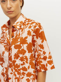Juliette Hogan Ailsa Shirt (Shadow Floral Cotton) Clay - relaxed-fit summer cotton shirt with concealed button placket, two breast pockets, and gradual scoop hem.