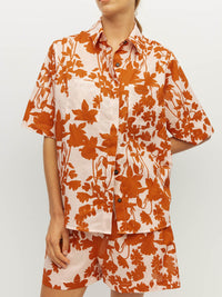 Juliette Hogan Ailsa Shirt (Shadow Floral Cotton) Clay - relaxed-fit summer cotton shirt with concealed button placket, two breast pockets, and gradual scoop hem.
